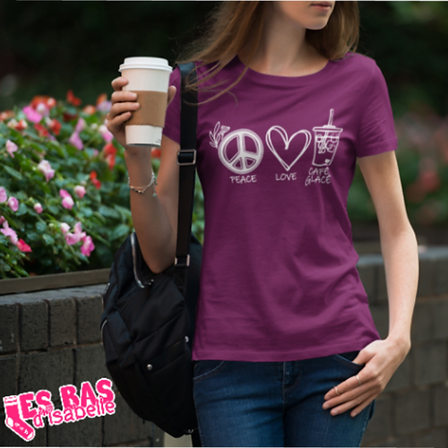 PEACE - LOVE - CAFÉ GLACÉ- TSHIRT - lesbasdisabelle.com
